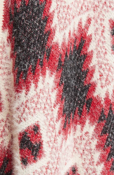 Roffe Accessories Geometric Jacquard Fringe Wrap In Red Motiff