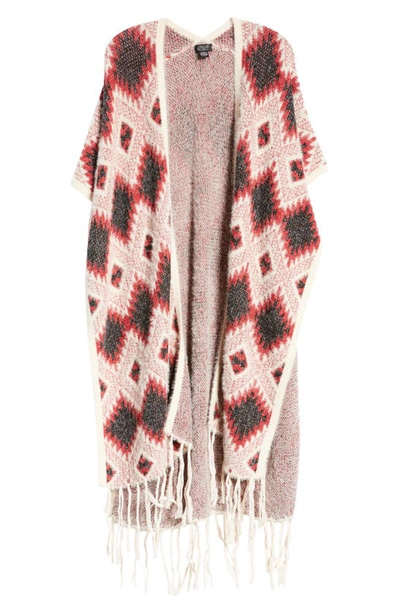 Shop Roffe Accessories Geometric Jacquard Fringe Wrap In Red Motiff