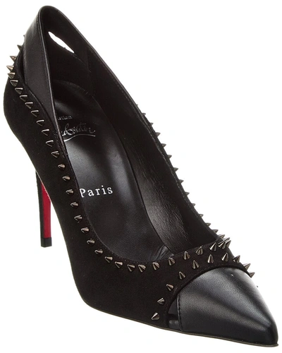 Shop Christian Louboutin Duvette Spikes 85 Leather & Suede Pump In Black