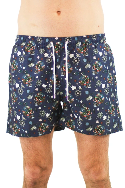 Luchiano Visconti Navy With Multicolor Skulls In Multi