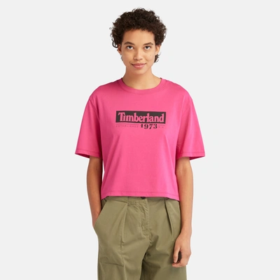 Shop Timberland Women's Linear-logo Cropped T-shirt In Pink