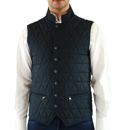 Shop Luchiano Visconti Navy Quilt Button Down Vest In Blue