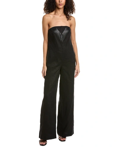 Shop Staud Zelie Linen Jumpsuit In Black