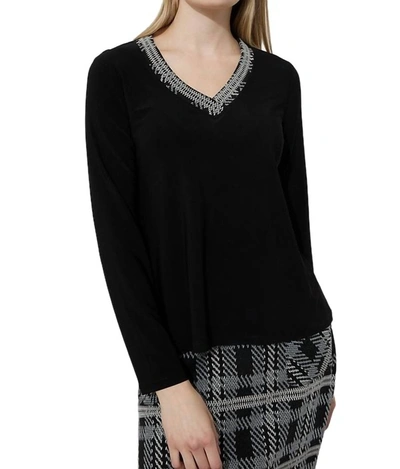 Shop Joseph Ribkoff Tweed Trim Long Sleeve Top In Black