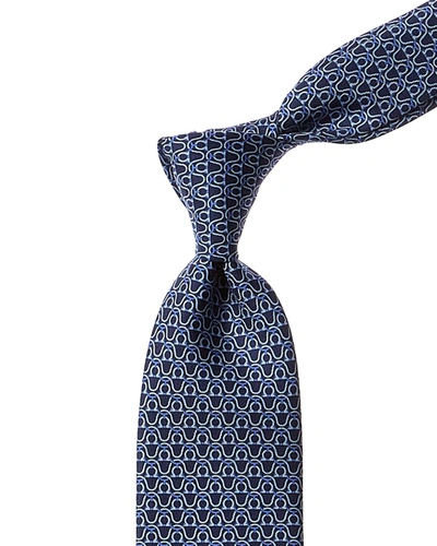 Shop Ferragamo Blue Gancini Silk Tie