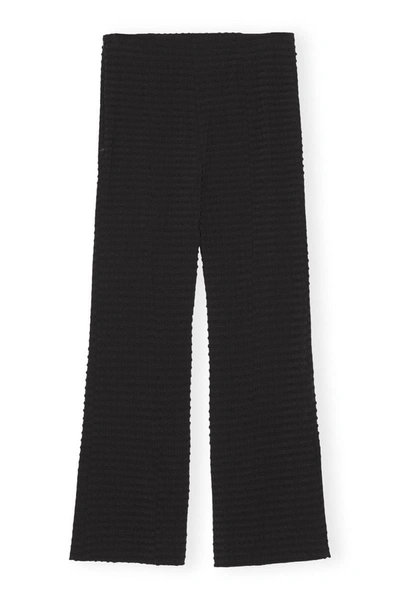 Shop Ganni Stretch Seersucker Cropped Pants Clothing In Black