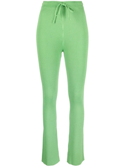 Nanushka Cornelie Ribbed-knit Flared Trousers In Green