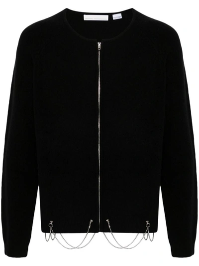 Shop Random Identities Full Zip Cardigan With Chain Clothing In Black