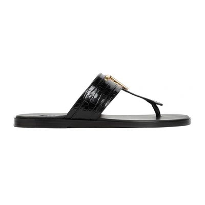 Shop Tom Ford Leather Flat Sandals Shoes In Black