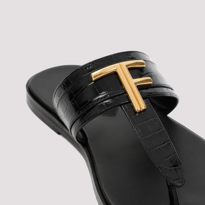 Shop Tom Ford Leather Flat Sandals Shoes In Black