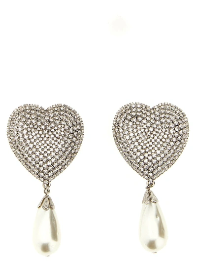 Shop Alessandra Rich 'heart' Earrings In Silver
