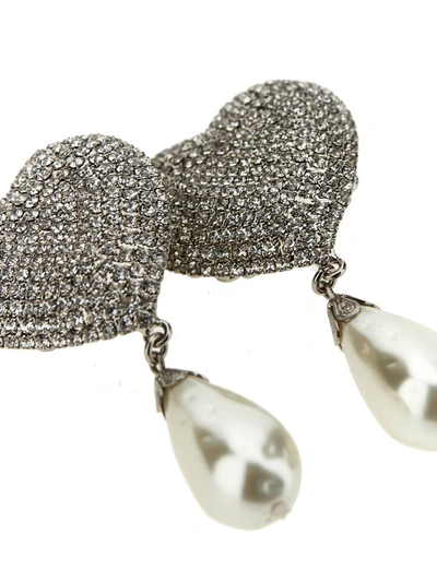 Shop Alessandra Rich 'heart' Earrings In Silver