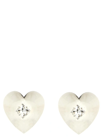 Shop Alessandra Rich 'metal Heart' Earrings In Silver