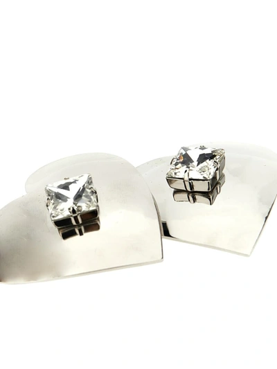 Shop Alessandra Rich 'metal Heart' Earrings In Silver