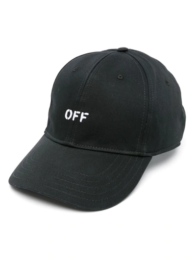 Shop Off-white Logo-embroidered Cotton Baseball Cap In Black White