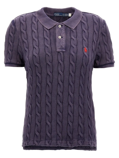 Shop Polo Ralph Lauren Logo Embroidery Braided Polo Shirt In Blue