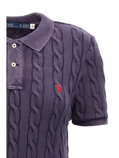 Shop Polo Ralph Lauren Logo Embroidery Braided Polo Shirt In Blue