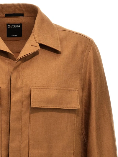 Shop Zegna Linen Jacket In Beige