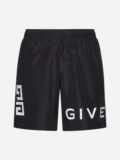 Shop Givenchy Logo Swim Shorts In Black,white