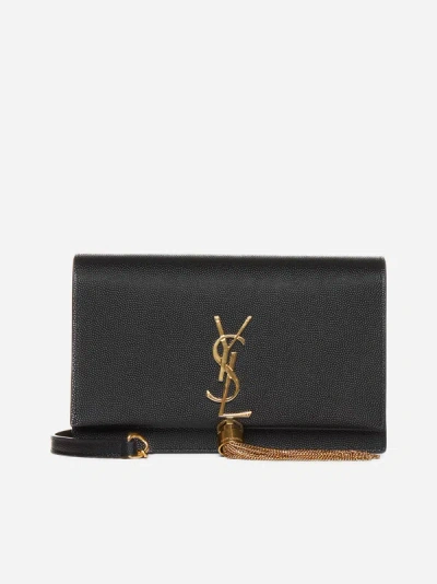 Shop Saint Laurent Kate Leather Wallet On Chain Bag In Black