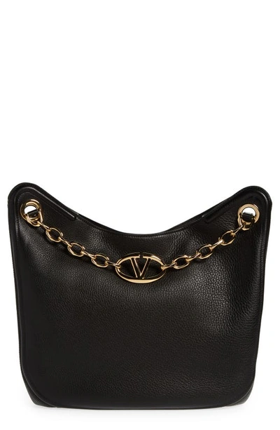 Shop Valentino Garavani Vlogo Gate Chain Leather Shoulder Bag In 0no Nero