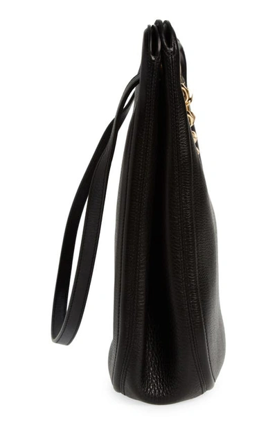 Shop Valentino Vlogo Gate Chain Leather Shoulder Bag In 0no Nero