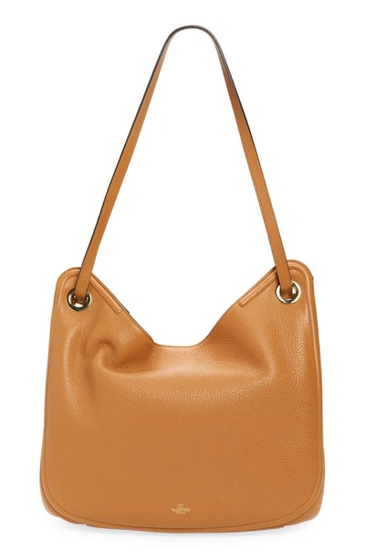 Shop Valentino Vlogo Gate Chain Leather Shoulder Bag In Kel Almond Beige