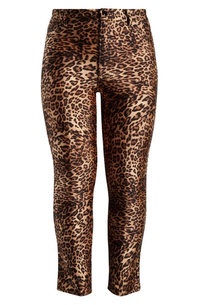 Shop Good American Shine Compression Good Waist Straight Leg Pants In Wild Leopard