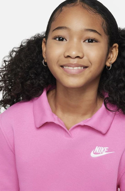 Shop Nike Kids' Sportswear Club Fleece Long Sleeve Top In Playful Pink/ Play Pink/ White