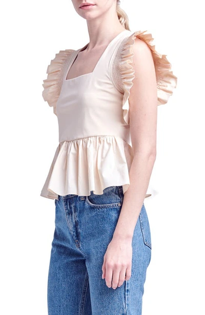 Shop English Factory Ruffle Peplum Top In Cream