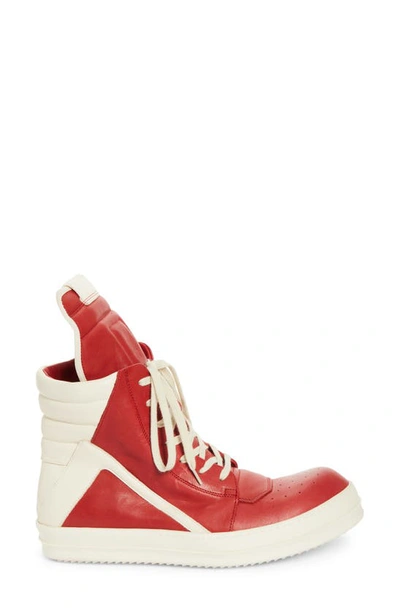 Shop Rick Owens Geobasket High Top Sneaker In Cardinal Red/ Milk/ Milk