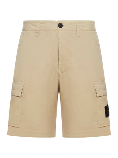 Shop Stone Island Cargo Bermuda Shorts With Logo Patch And Pockets In Nude & Neutrals
