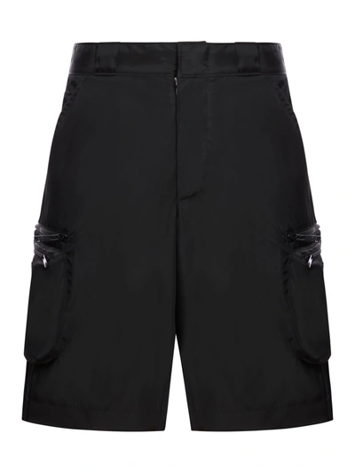 Shop Prada Cargo Shorts With Triangle Plate In Black