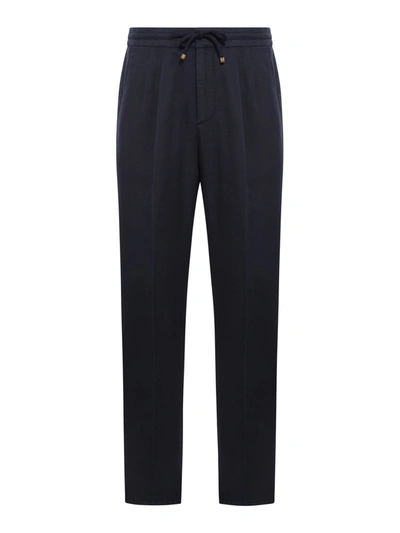 Shop Brunello Cucinelli Trousers With Drawstring Waist In Blue
