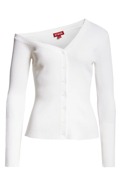 Staud Craftsman One Shoulder Ribbed Cardigan In Ivory