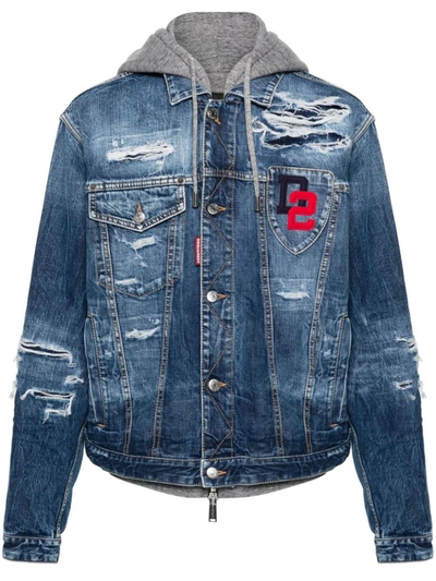 Shop Dsquared2 Layered-hood Denim Jacket In Navy Blue