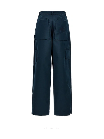 Etro Dark Blue Pegaso Cargo Pants In Blue