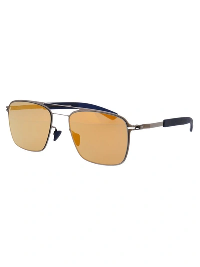Shop Mykita Sunglasses In 246 Mh4 Shinygraphit/navyblu|pearlygold Flash