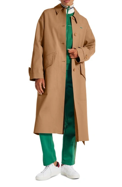 Shop Lacoste Belted Trench Coat In Six Cookie