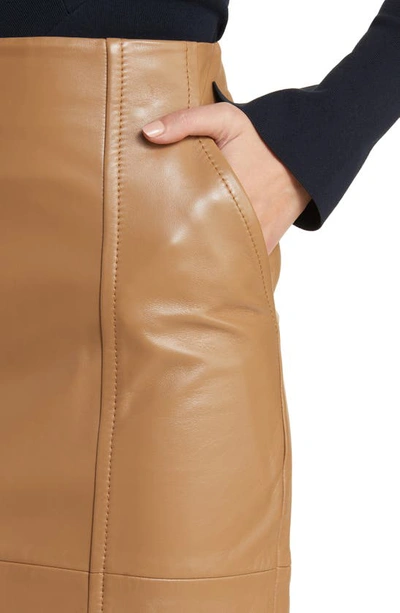 Shop Hugo Boss Seleni Leather Pencil Skirt In Iconic Camel