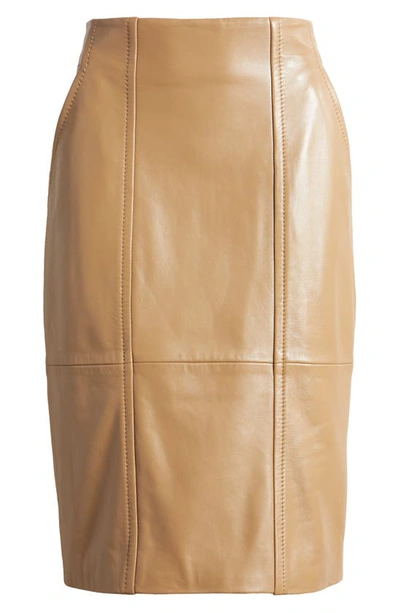 Shop Hugo Boss Seleni Leather Pencil Skirt In Iconic Camel