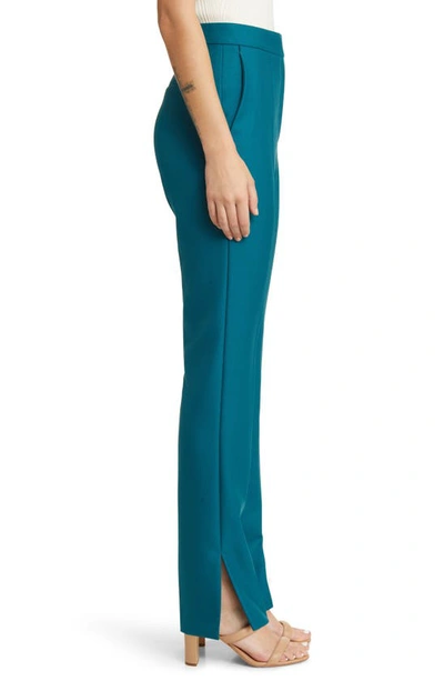 Shop Hugo Boss Teana Virgin Wool Straight Leg Pants In Emerald Night