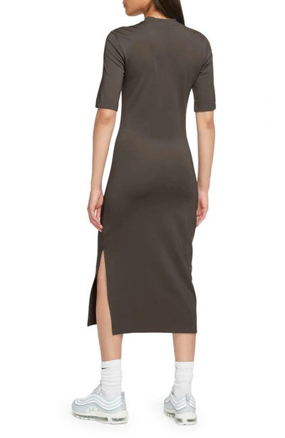 Shop Nike Sportswear Essential Crewneck Midi Dress In Baroque Brown/ Sail