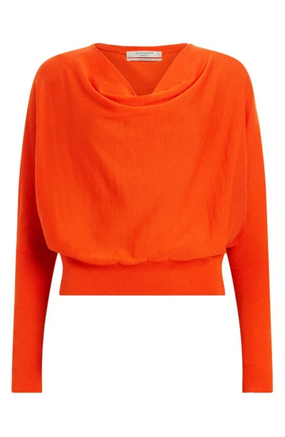 Shop Allsaints March Merino Wool Cowl Neck Sweater In Zesty Orange