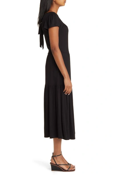 Shop Loveappella Tie Back Tiered Maxi Dress In Black