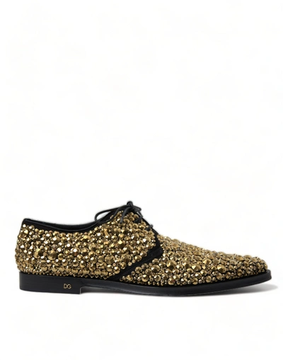 Shop Dolce & Gabbana Elegant Gold Black Suede Derby Dress Men's Shoes