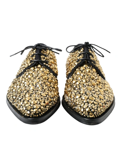 Shop Dolce & Gabbana Elegant Gold Black Suede Derby Dress Men's Shoes