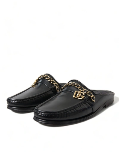 Shop Dolce & Gabbana Black Leather Visconti Slippers Dress Men's Shoes