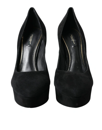 Shop Dolce & Gabbana Black Suede Leather Platform Heel Pumps Women's Shoes