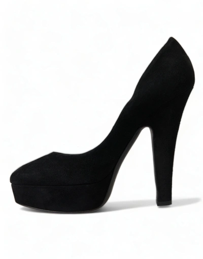 Shop Dolce & Gabbana Black Suede Leather Platform Heel Pumps Women's Shoes